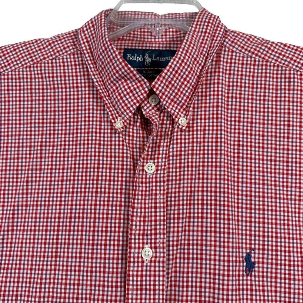 Ralph Lauren Button Down Shirt Mens XL Red Gingham Blake Short Sleeve Cotton